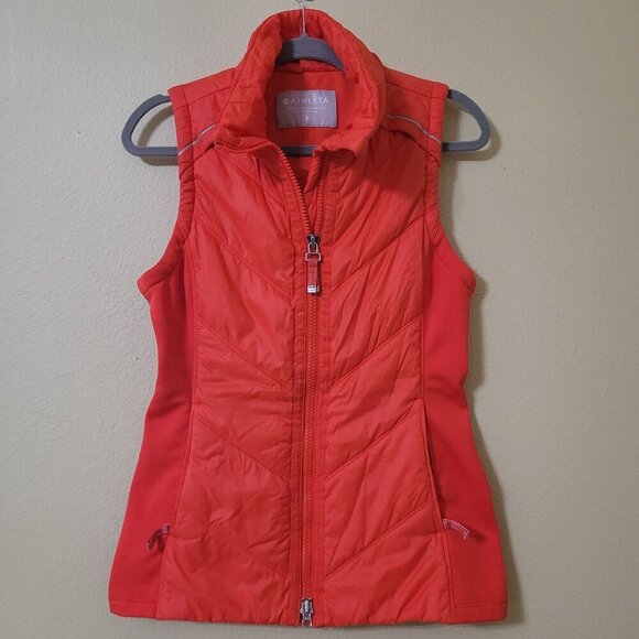 ATHLETA Puffy Vest Women's Size S Orange Color Winter Ski Outerwear - Picture 1 of 7